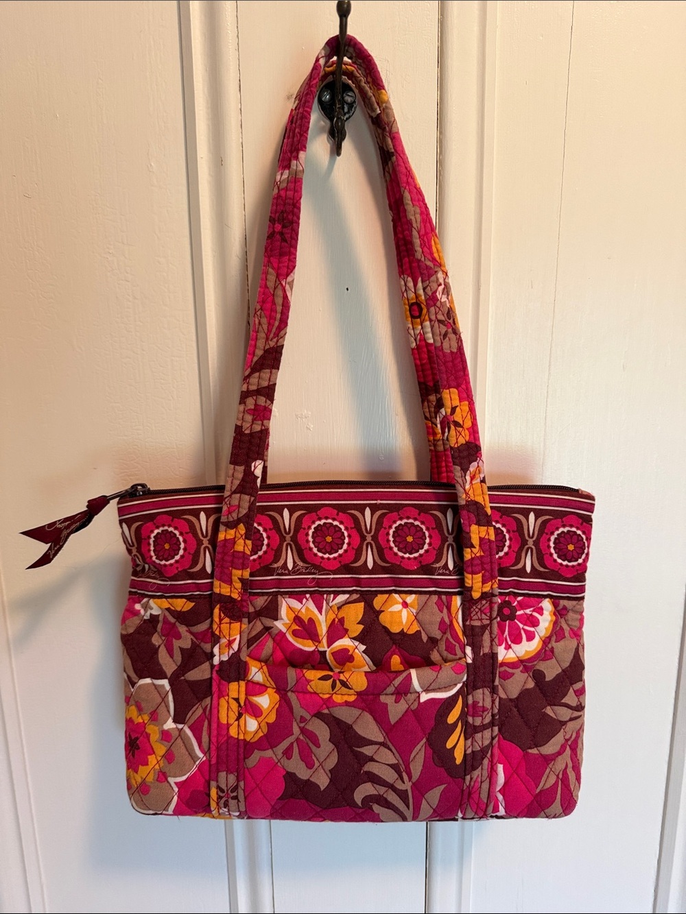 Vera Bradley Hot Pink & Burgundy Floral Quilted Small Tote